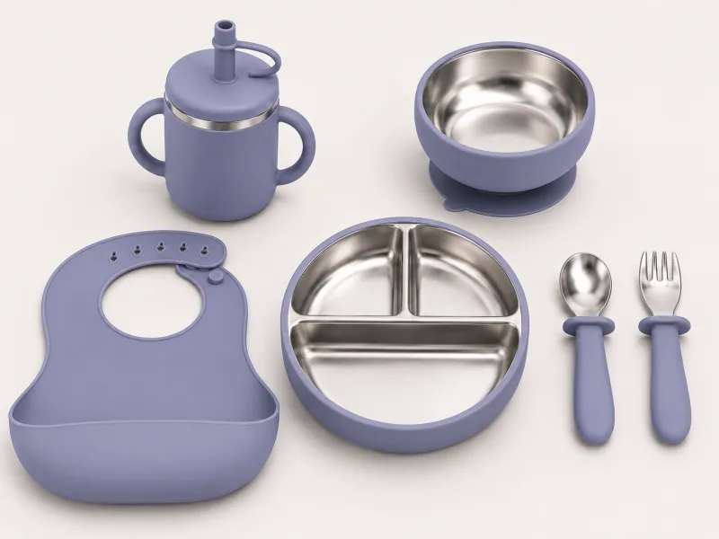6 pcs silicone +ss feeding set