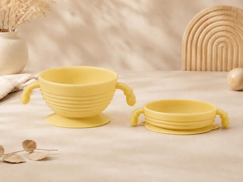 Image of a compressed silicone folding bowl.