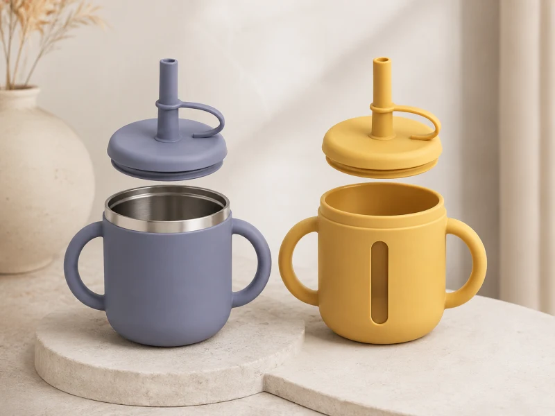 two type of Material Construction of silicone straw cup